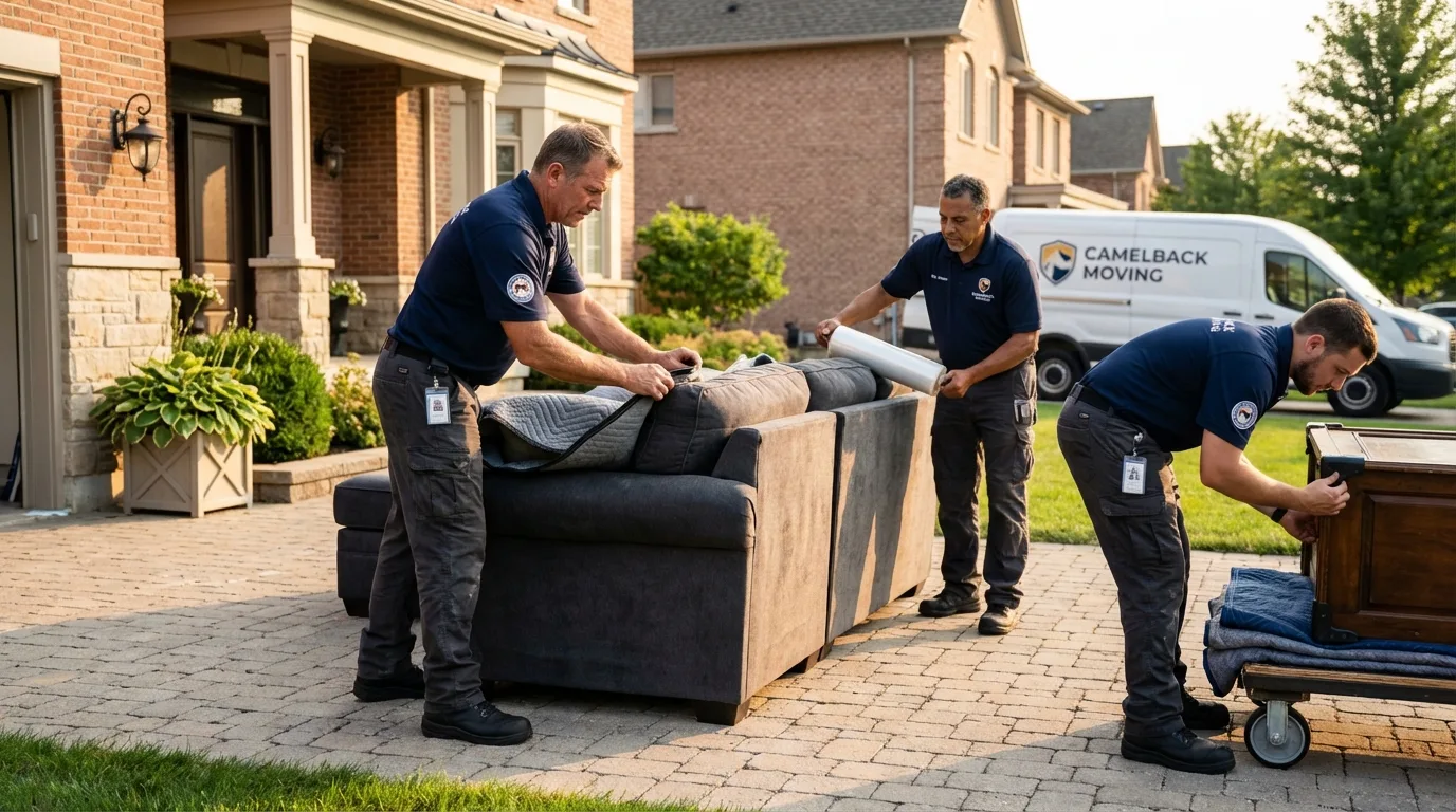 Large estate moving crew wrapping furniture in Carlisle, IA
