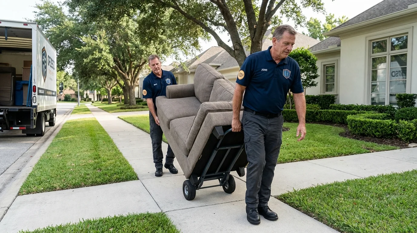 Local residential moving crew loading furniture in Carlisle, IA