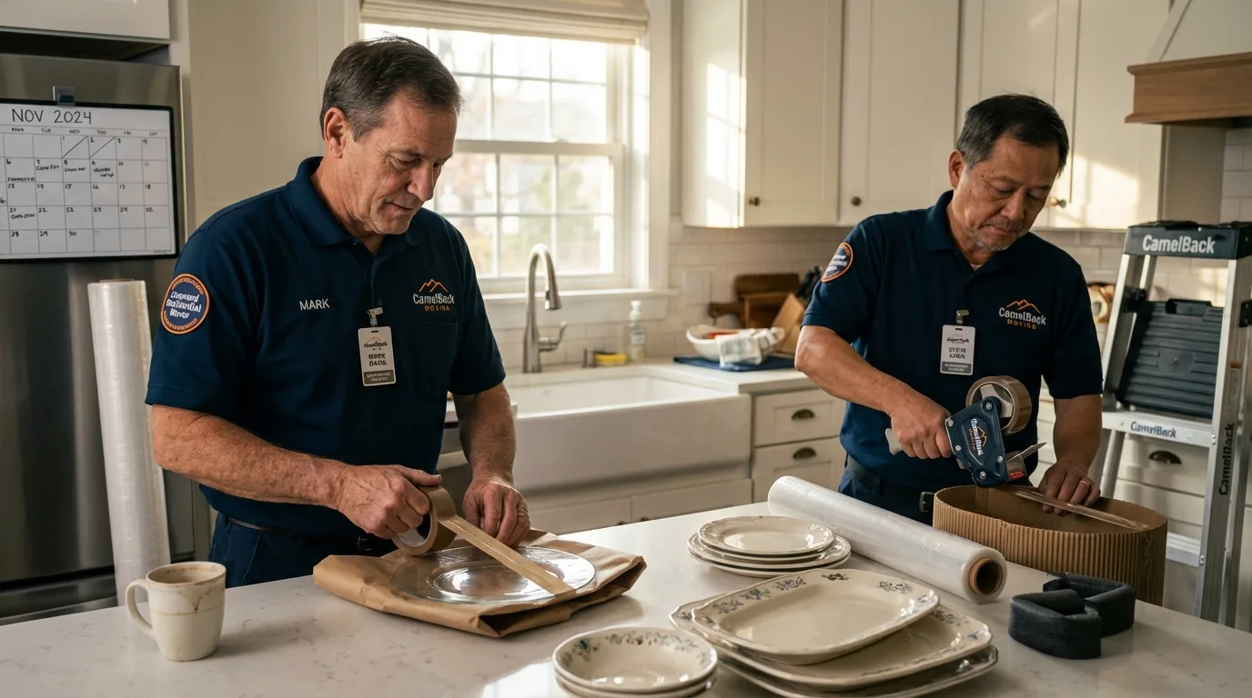 Professional crew packing kitchen dishware in Carlisle, IA